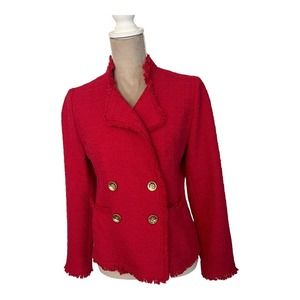 Chico’s W Sz 4  Vibrant Red Suit Coat Double Breasted Blazer Business Casual